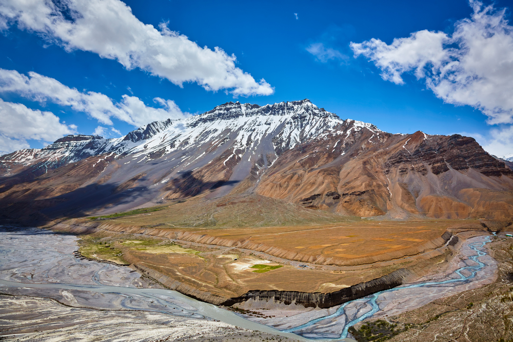 Veiw of Spiti valley in Himalayas near Dhankar, Spiti Valley, Himachal Pradesh. Spiti Valley, Himachal Pradesh