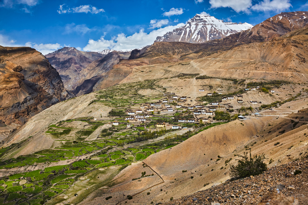 Kibber village in Himalayas. Spiti Valley, Himachal Pradesh, India. Kibber village in Himalayas