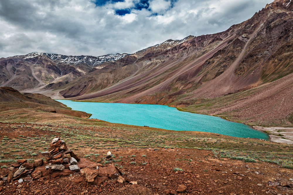 Chandra Tal (Chandra Taal) lake. Spiti Valley, Himachal Pradesh, India. Chandra Tal lake in Himalayas