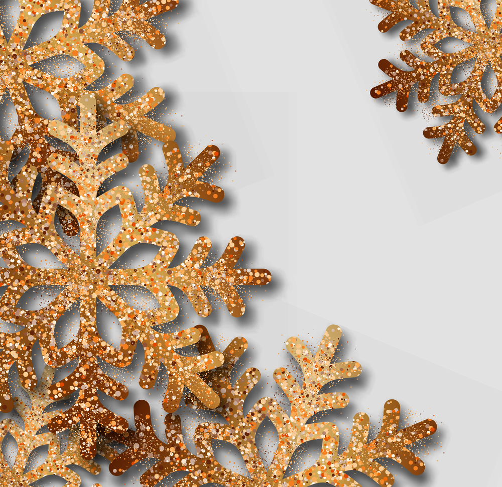 Abstract vector Christmas background with golden snowflakes
