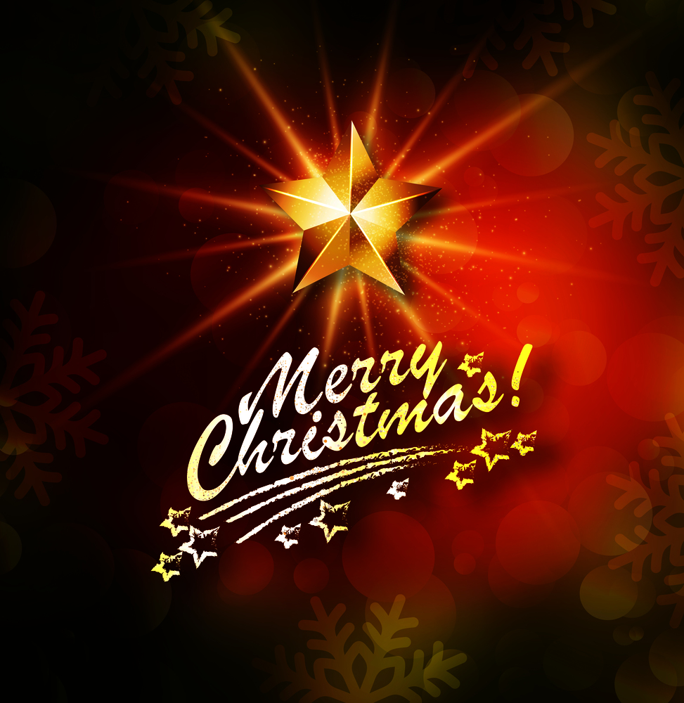 Christmas  vector lettering with golden stars on a sparkle background