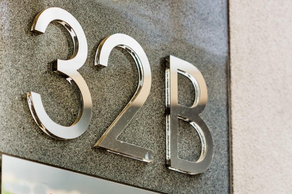 Close up of house number 32 B