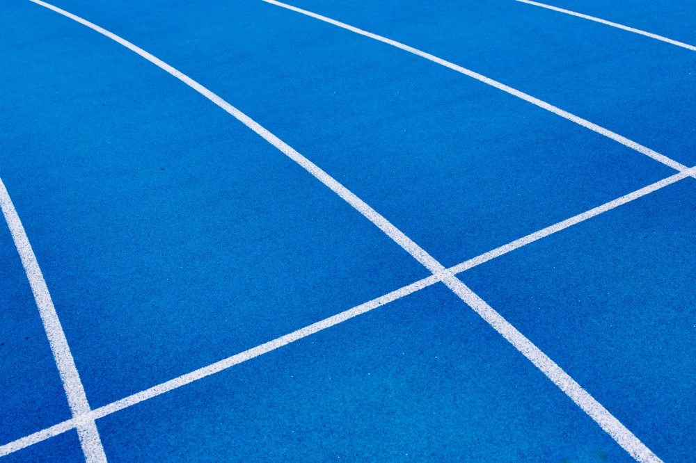 Photo of blue stadium tracks