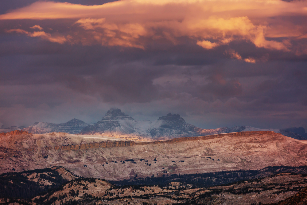 Beautiful landscape of  Beartooth Pass. Shoshone National Forest, Wyoming, USA. Sunrise scene.