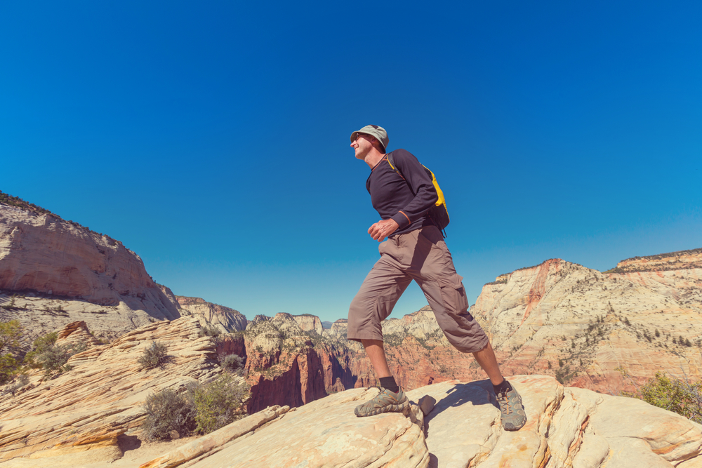 Hike in Zion National Park, man hiking in Zion National park,Utah