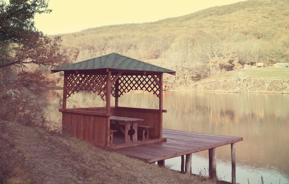 Wooden patio on the lake