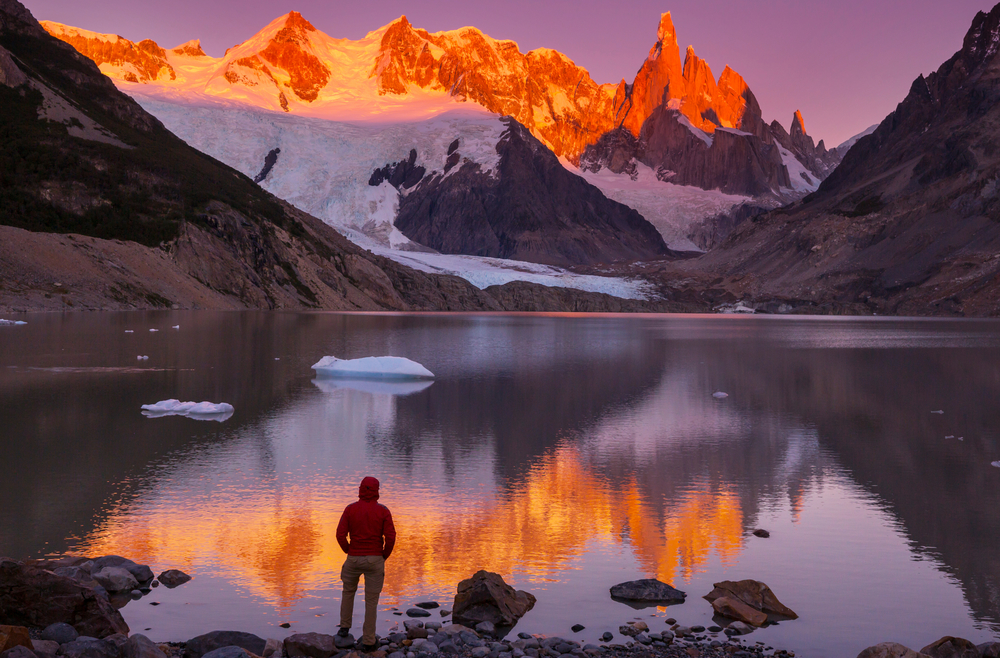 Famous beautiful peak Cerro Torre in Patagonia mountains, Argentina. Beautiful mountains landscapes in South America.