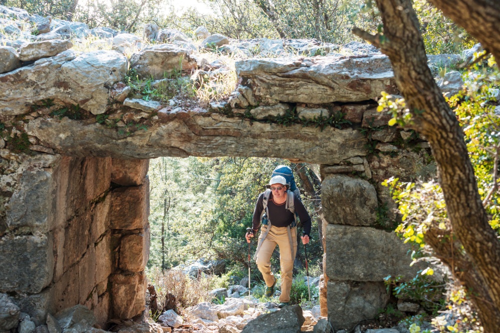 Hike along ruins in Carian trail, Turkey