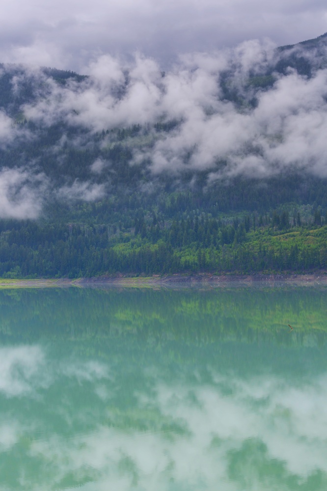 misty lake in the mountains. Natural background.