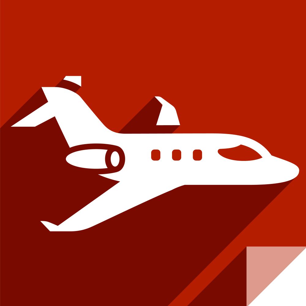 Privat jet, transport flat icon, sticker square shape, modern color. Transport in the sky