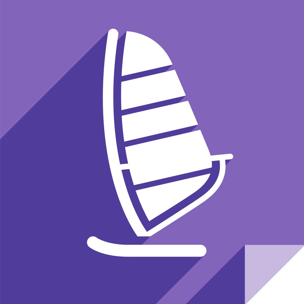 Windsurf, transport flat icon, sticker square shape, modern color. Transport in the water