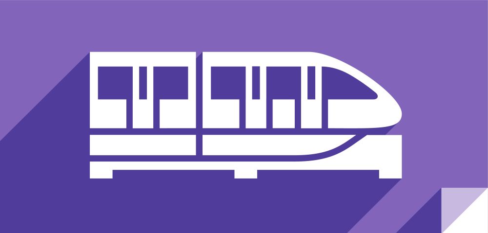 Mono rail, transport flat icon, sticker square shape, modern color. Transport on the road