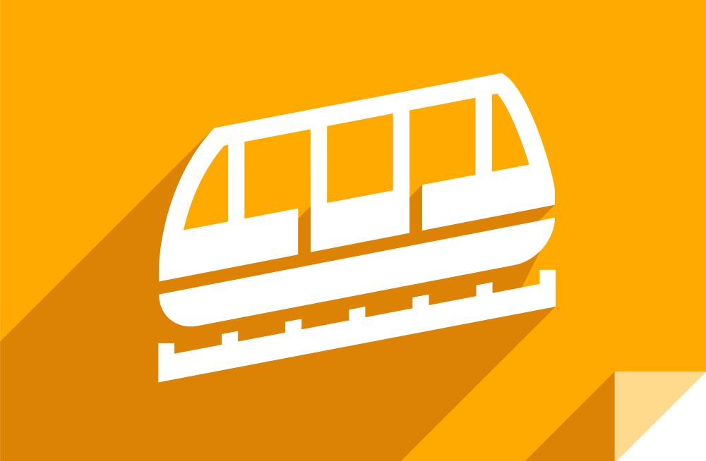 Funicular, transport flat icon, sticker square shape, modern color. Urban transport sticker
