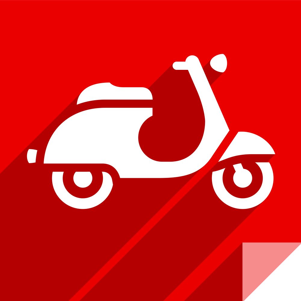 Scooter, transport flat icon, sticker square shape, modern color. Transport on the road