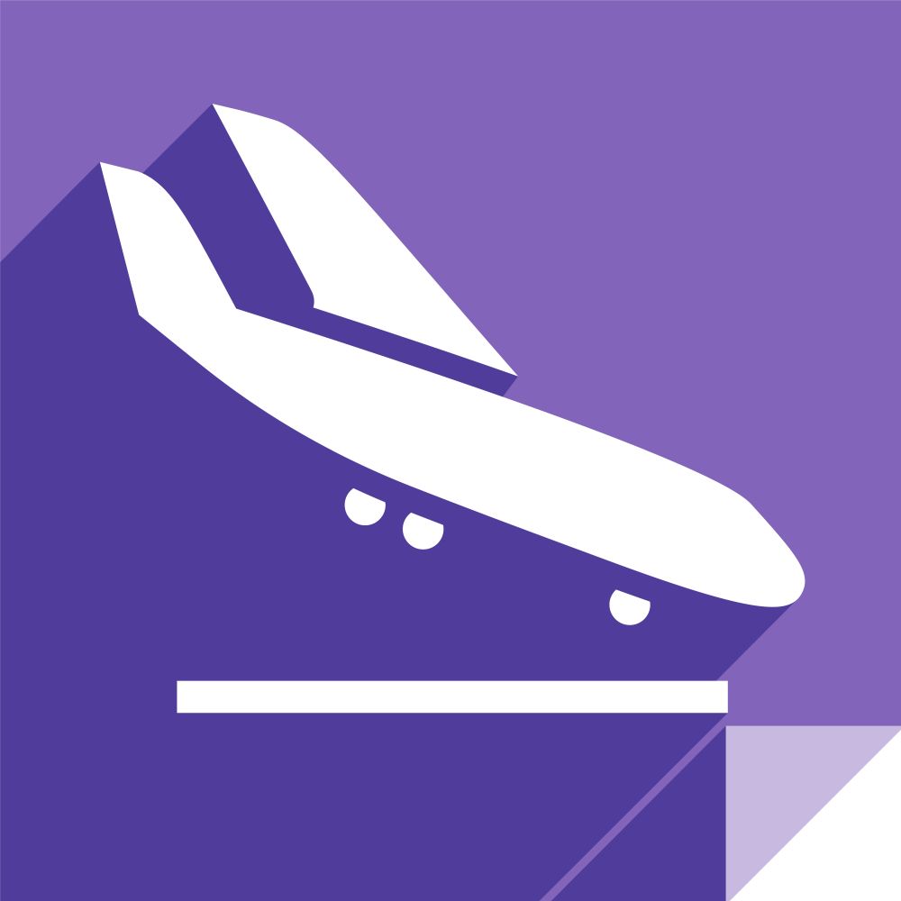 Airliner, transport flat icon, stickers square shapes, modern colors. Transport in the sky