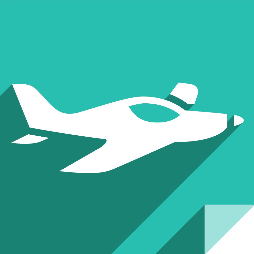 Aeroplane - Transport flat icon, sticker square shape, modern color. Transport in the sky