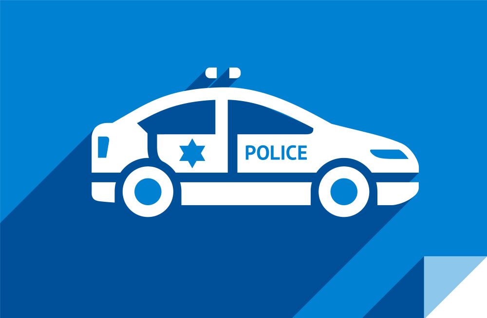 Police, transport flat icon, sticker square shape, modern color. Transport on the road