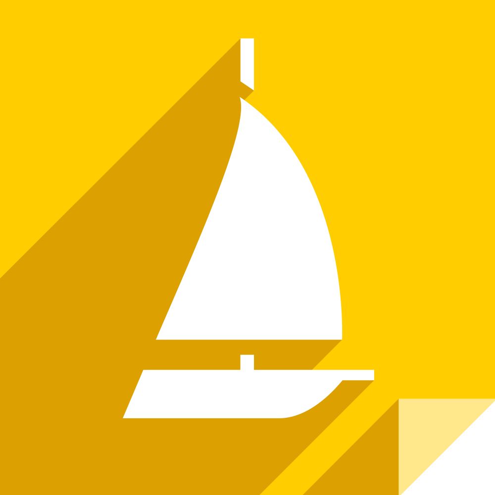 Yacht, transport flat icon, sticker square shape, modern color. Transport in the water