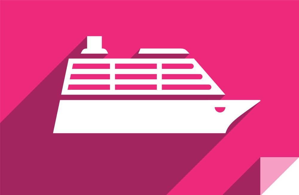 Cruise liner, transport flat icon, sticker square shape, modern color. Transport in the water