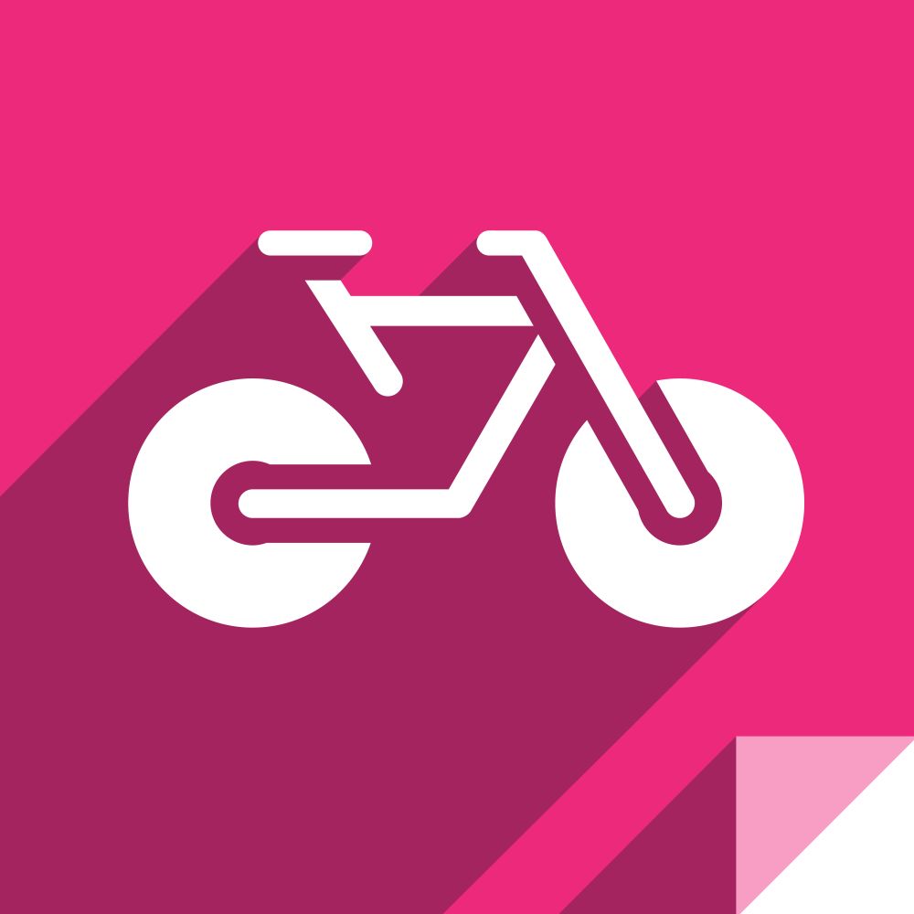 Bicycle, transport flat icon, sticker square shape, modern color. Transport on the road
