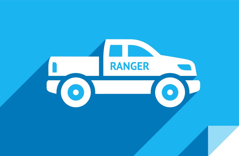 Ranger car, transport flat icon, sticker square shape, modern color. Transport on the road