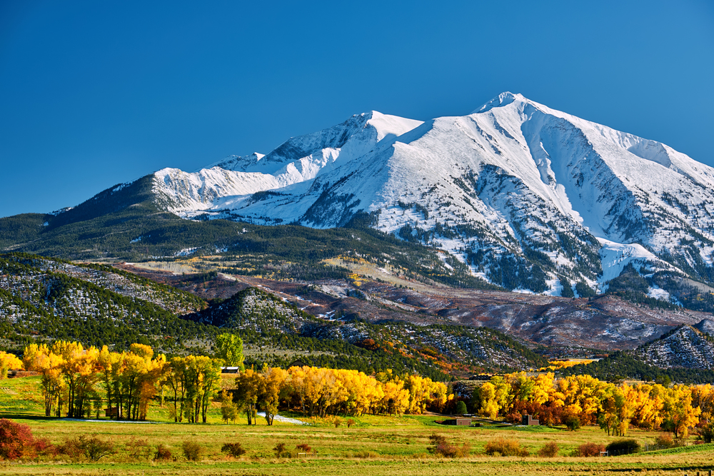 Mount Sopris autumn landscape in Colorado Rocky Mountains, USA.