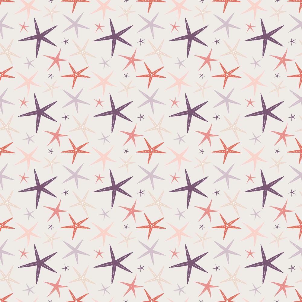 Seamless pattern with starfish on a light background.