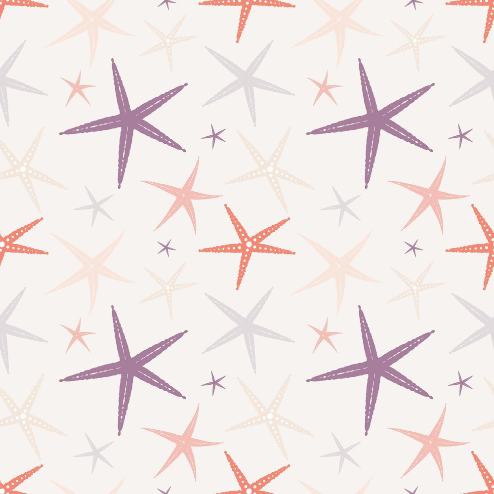 Seamless pattern with starfish on a light background.