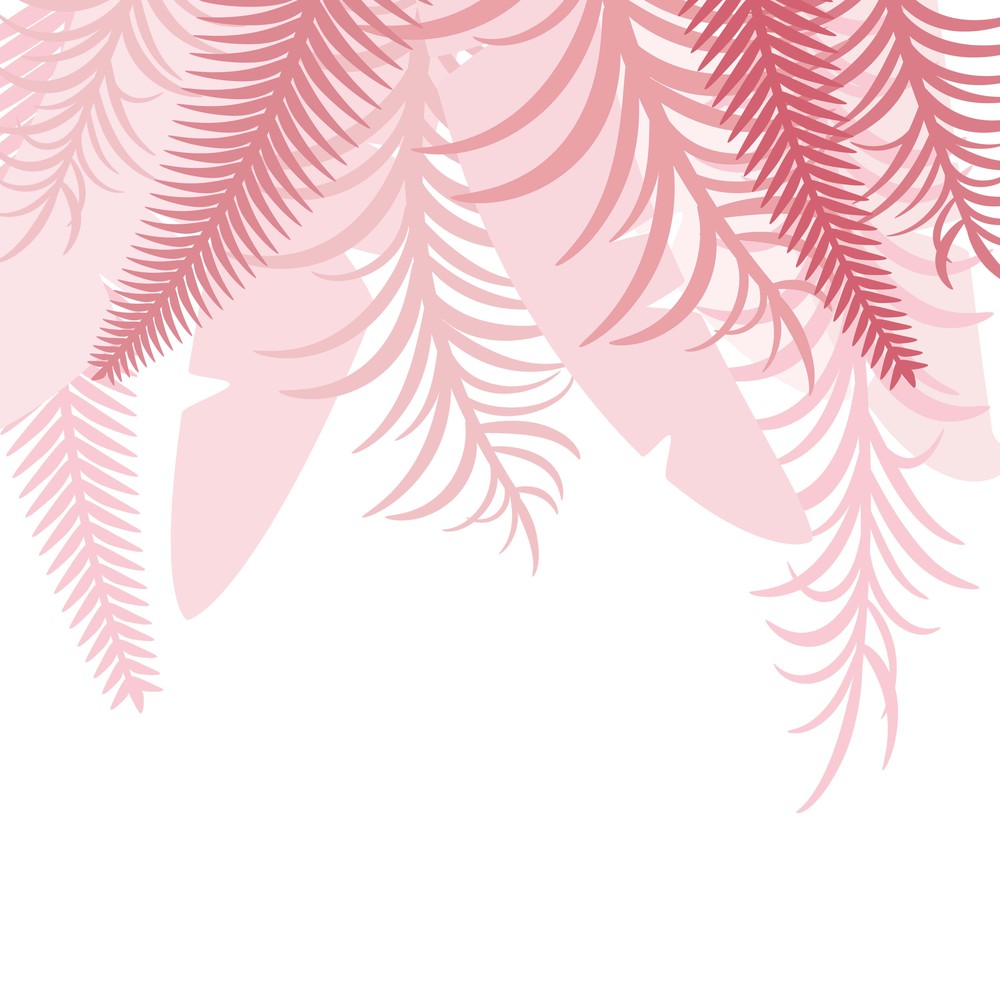 Pink top tropical background with palm leaves. Vector image. Eps 10