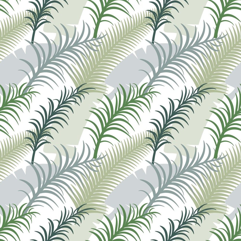 Tropical seamless pattern with green palm leaves.