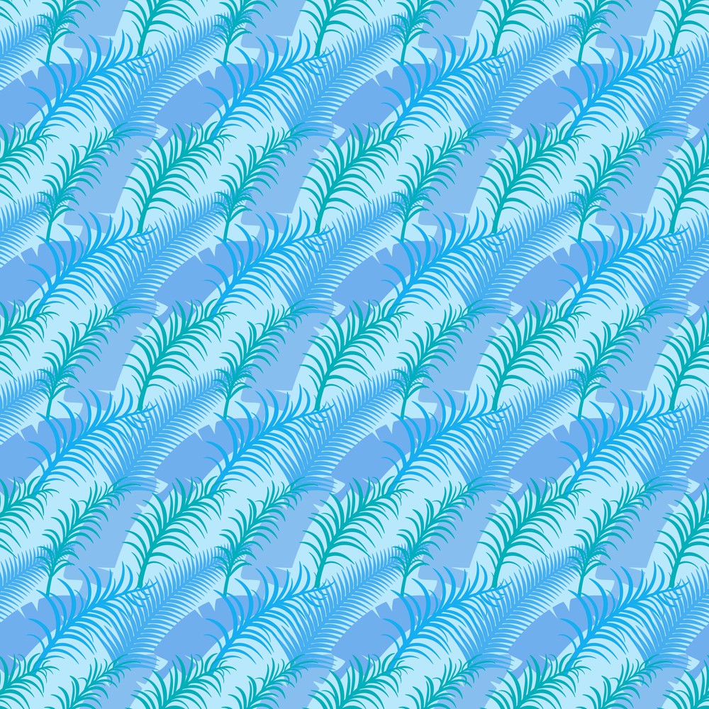 Blue tropical seamless pattern with palm leaves.