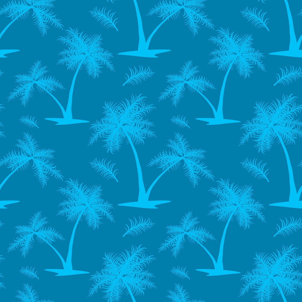 Seamless blue tropical background with palm trees