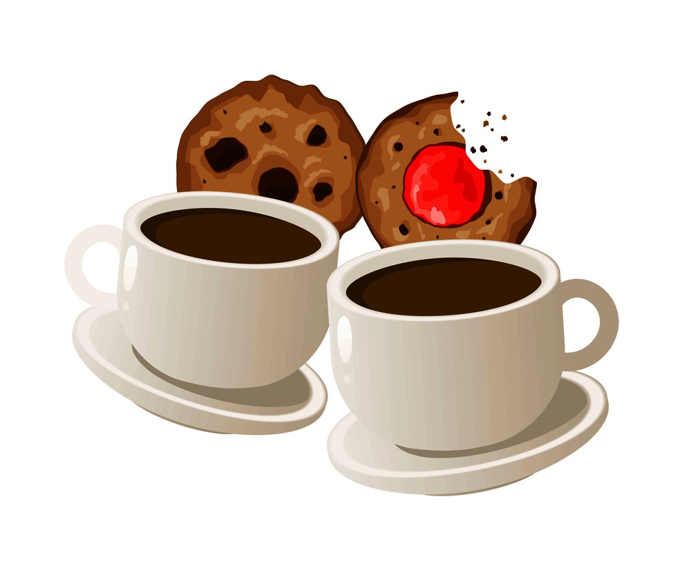Two cups of coffee with cookies. Vector. Eps 10