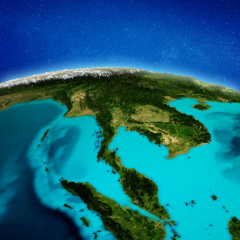South-east Asia background. Elements of this image furnished by NASA. 3d rendering. South-east Asia background