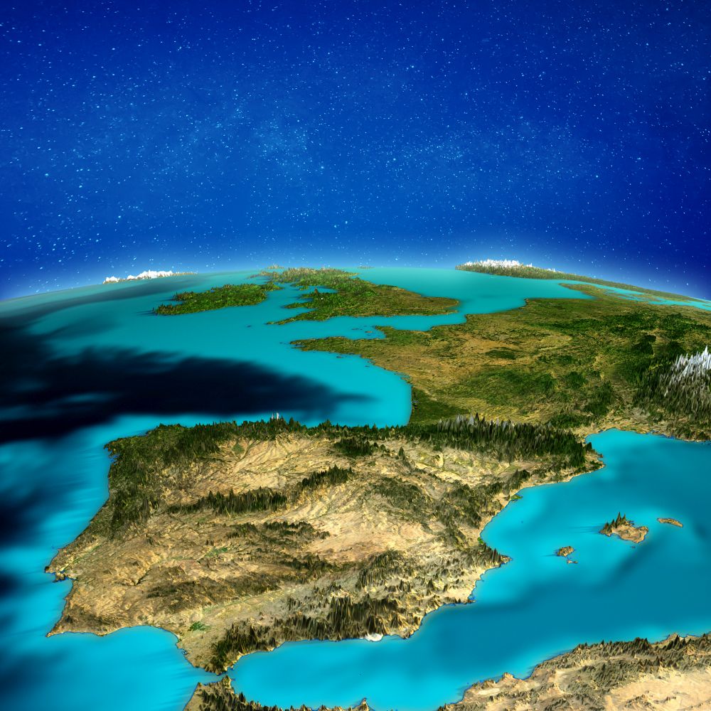 Spain space background. Elements of this image furnished by NASA. 3d rendering. Spain space background