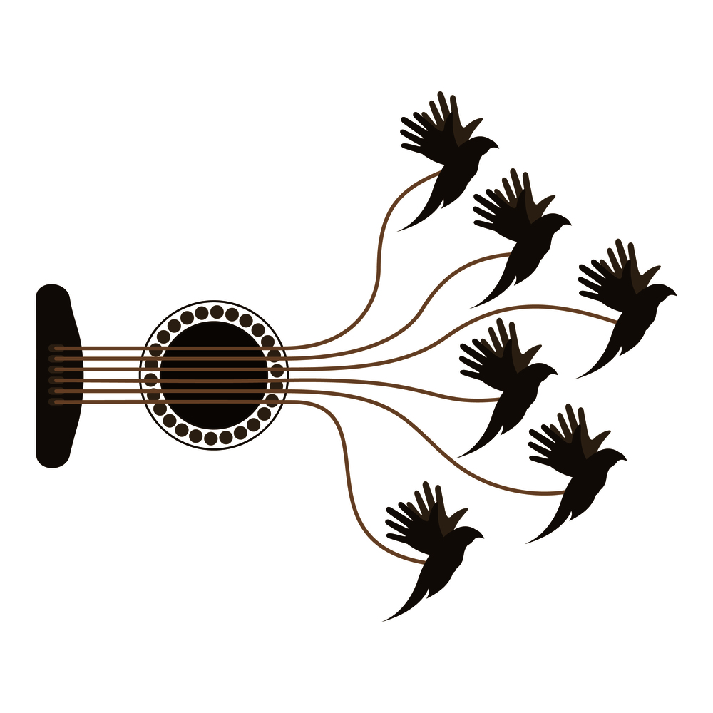 Birds fly from guitar strings. A vector illustration