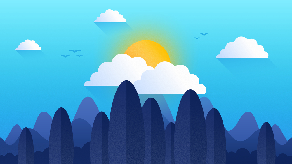 Forest mountains in the background in flat style