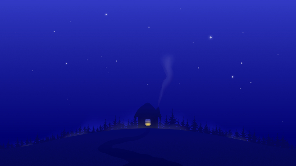 House on a background of starry sky in winter