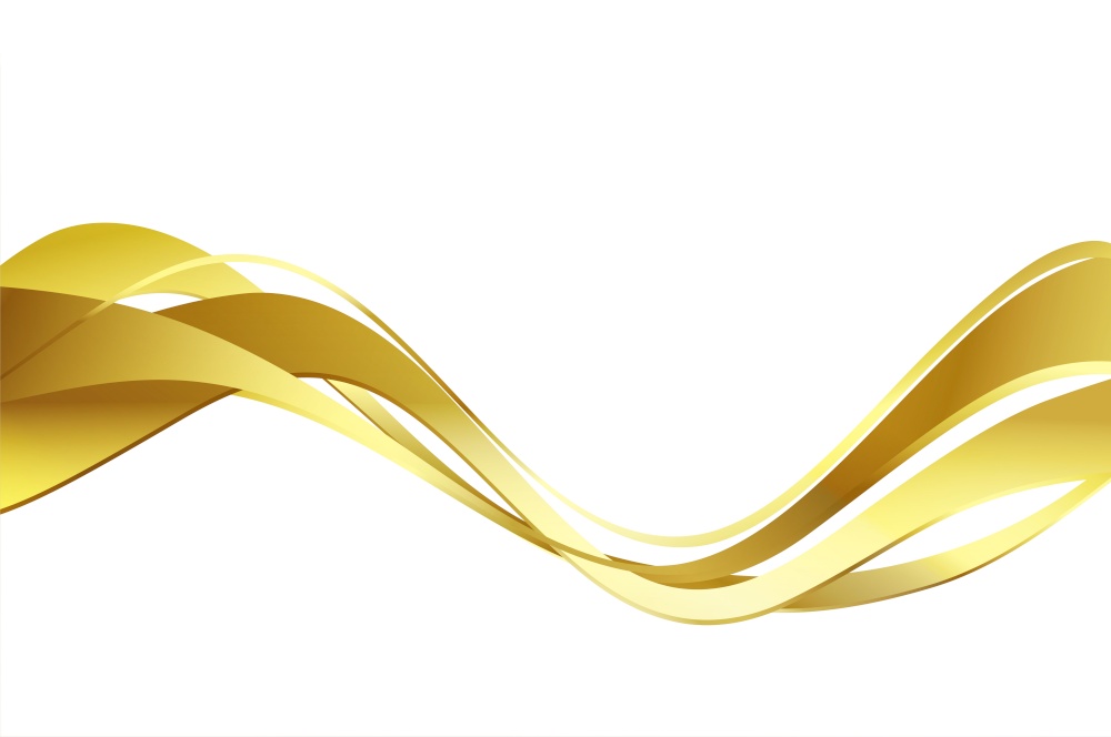 Abstract shiny color gold wave design element isolated on white background. motion flow design for website and advertising design. Golden silk ribbon for cosmetic gift voucher. Abstract shiny color gold wave design element Golden silk ribbon for cosmetic gift voucher
