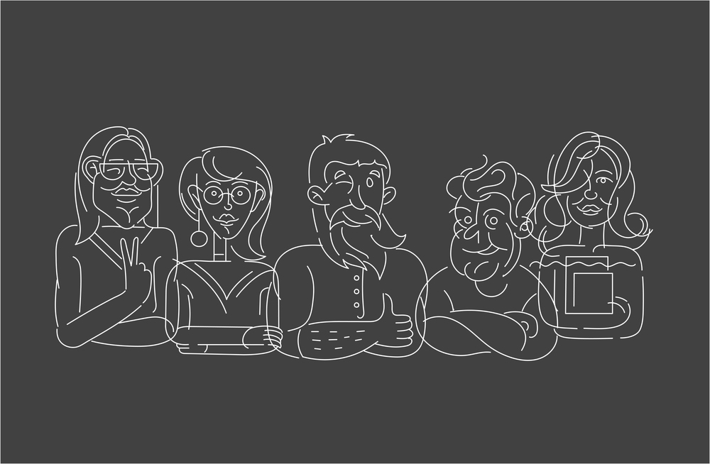 Vector icon and logo people character avatars, creative team. Editable outline stroke size. Line flat contour, thin and linear design. Simple icons. Concept illustration. Sign, symbol, element.. Vector icon and logo people character avatars