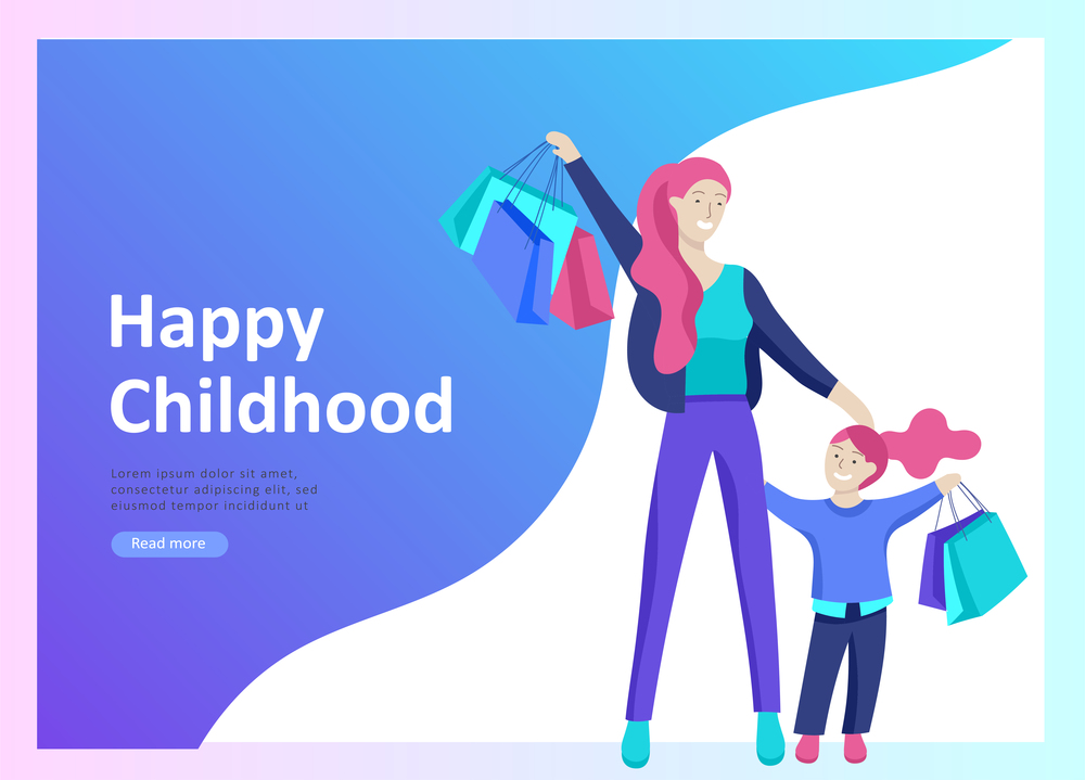 Set of Landing page templates for happy mothers day, child health care, happy childhood and children, goods and entertainment for mother with children. Parent with daughter or son have fun togethers. Set of Landing page templates for happy mothers day, child health care, happy childhood and children, goods and entertainment for mother with children. Parent with daughter or son have fun