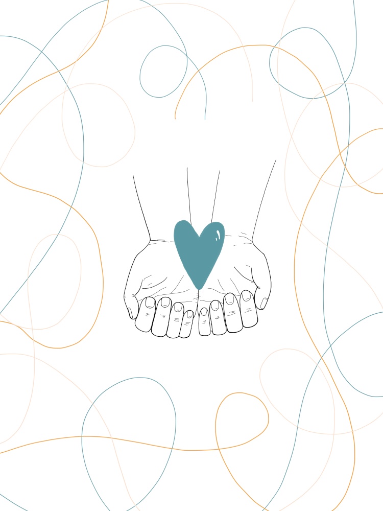Hand draw illustration of hand hold a heart shape over white