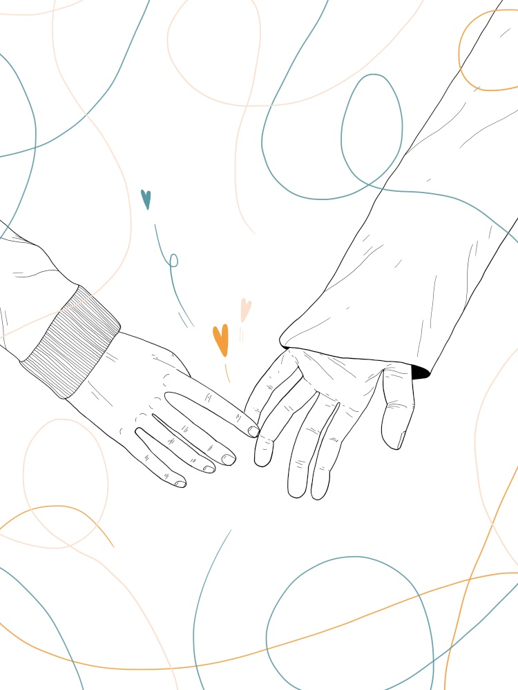 Hand draw Illustration of a couple giving hands over wihte background