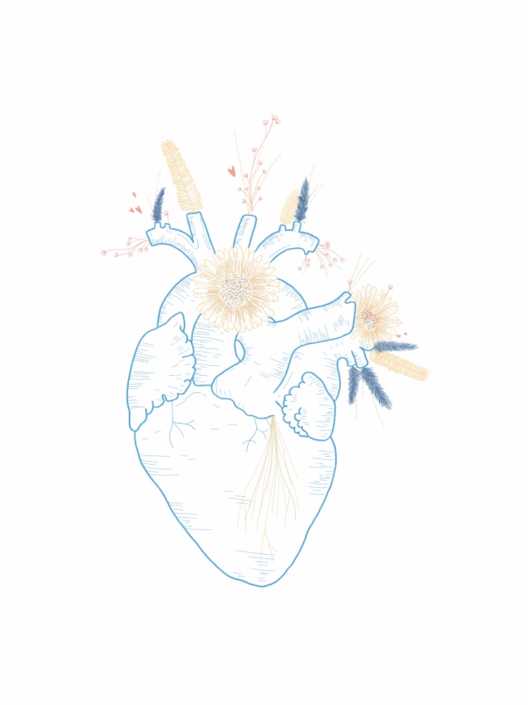 Hand draw illustration of a heart with flowers
