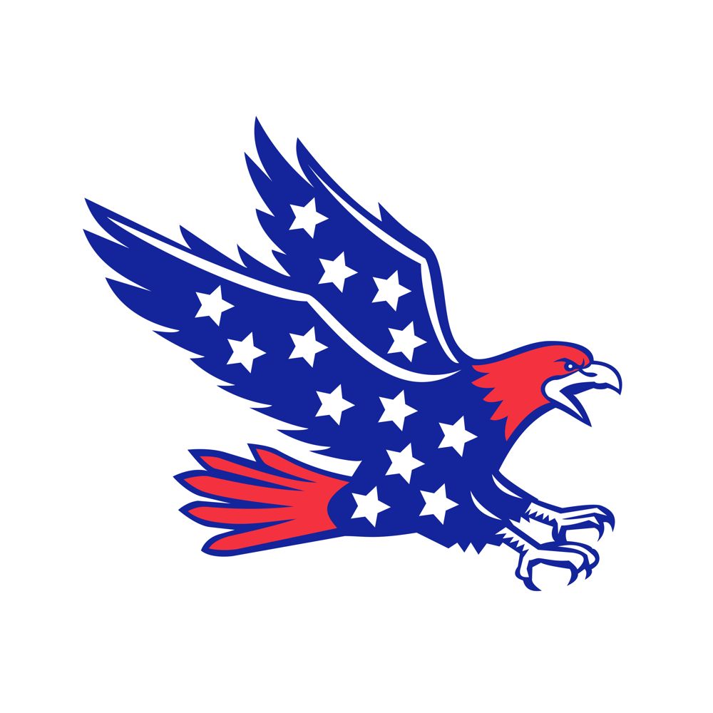 Icon retro style illustration of an American eagle screaming and swooping viewed from side with stars inside body on isolated background.. American Eagle Swooping Stars Icon