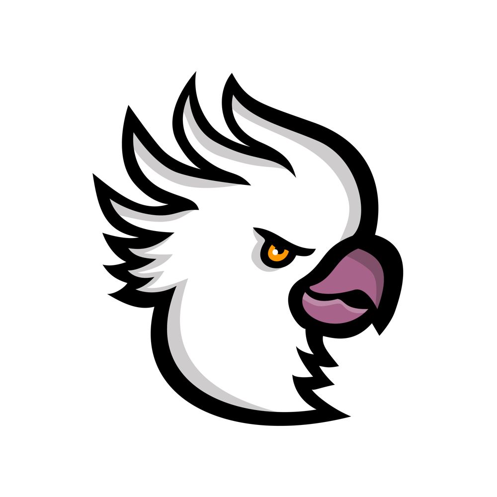 Mascot icon illustration of head of a sulphur-crested cockatoo, a large white cockatoo found in Australia and New Guinea viewed from side  on isolated background in retro style.. Crested Cockatoo Head Mascot
