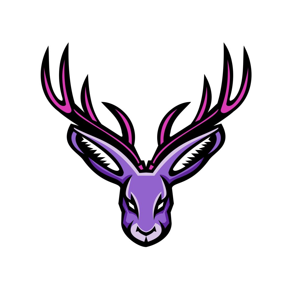 Mascot icon illustration of head of a jackalope, a mythical animal of North American folklore, that is a jackrabbit with antelope horns viewed from front on isolated background in retro style.. Jackalope Head Mascot
