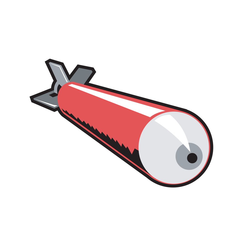 Retro style illustration of a red world war two torpedo coming down on isolated background.. Red Torpedo Retro