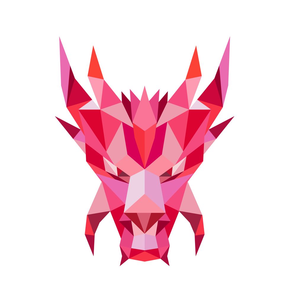 Low polygon style illustration of a head of a mythical dragon,serpent-like legendary creature that appears in  folklore of many cultures viewed from front on isolated white background.. Dragon Head Front Low Polygon Style