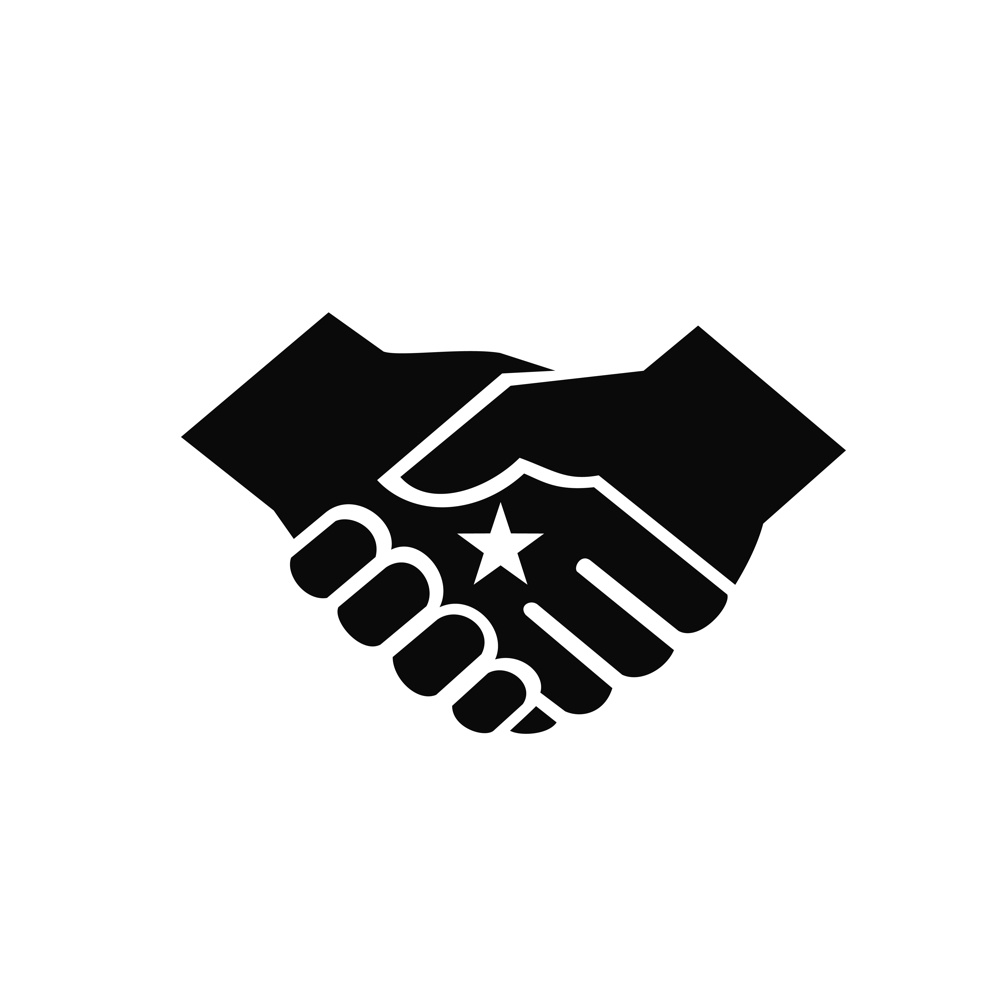 Retro style illustration of two hands in a firm business handshake with star in the center on isolated background done in black and white.. Two Hands in Business Handshake with Star in the Center Retro Style Black and White